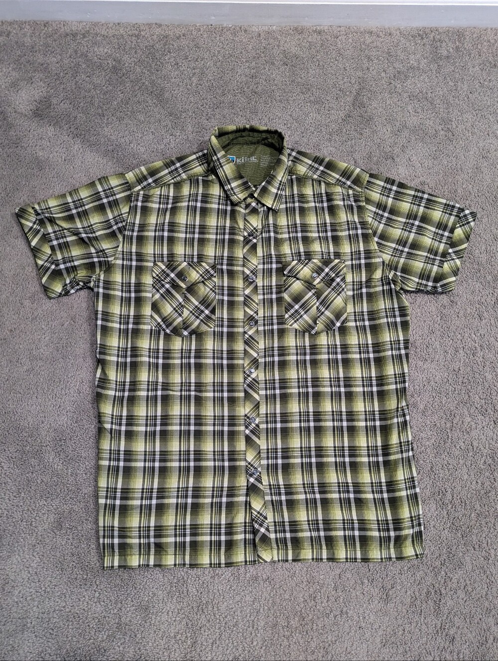 Kuhl Shirt Mens Sz Large Green Plaid Pearl Snap Short Sleeve Outdoors Button